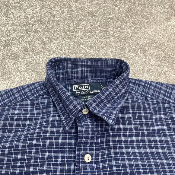 Polo By Ralph Lauren Halpern Button Down Shirt Mens 16 32/33 Blue Plaid Cotton - Picture 3 of 14